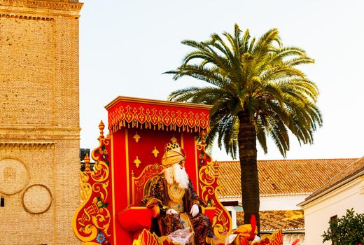 VELEZ-MALAGA, SPAIN - JANUARY 5, 2018 Parade on the occasion of the Epiphany holiday  in Malaga province, holiday day, procession