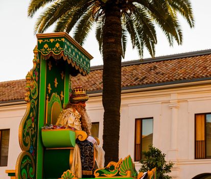 VELEZ-MALAGA, SPAIN - JANUARY 5, 2018 Parade on the occasion of the Epiphany holiday  in Malaga province, holiday day, procession