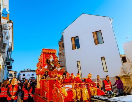 VELEZ-MALAGA, SPAIN - JANUARY 5, 2018 Parade on the occasion of the Epiphany holiday  in Malaga province, holiday day, procession