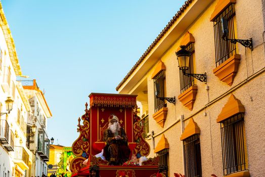 VELEZ-MALAGA, SPAIN - JANUARY 5, 2018 Parade on the occasion of the Epiphany holiday  in Malaga province, holiday day, procession