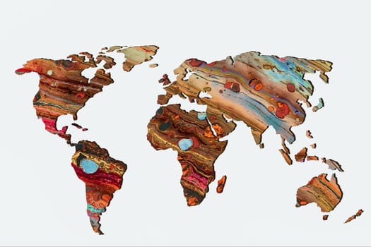 Roughly outlined world map with a colorful background patterns