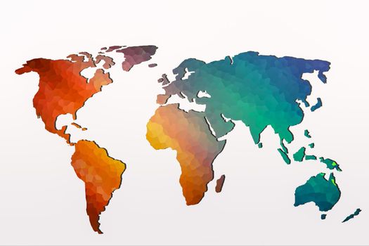 Roughly outlined world map with a colorful background patterns