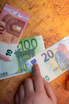 Hands holding euro banknotes currencies as  financial activity