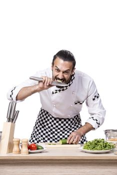 Funny male cook isolated on the white background