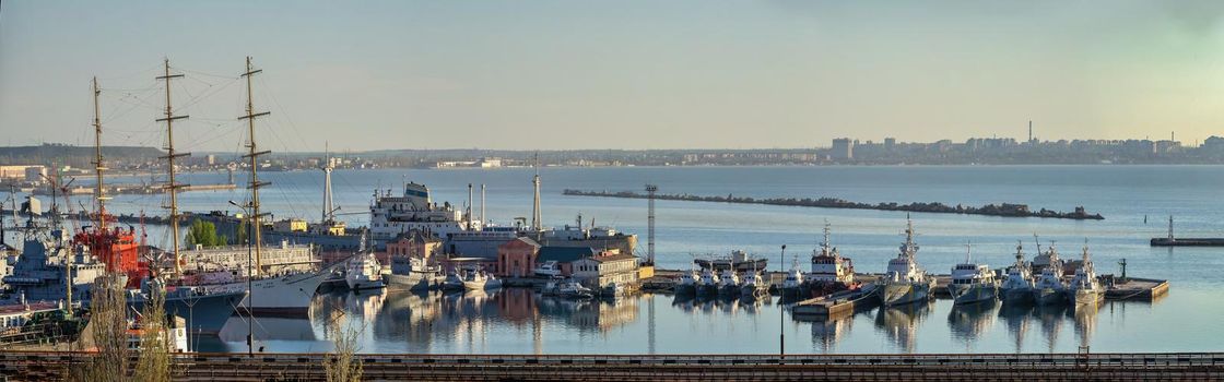 Odessa, Ukraine 04.05.2021. View of the Practical Harbor in Odessa, Ukraine, on a sunny spring morning