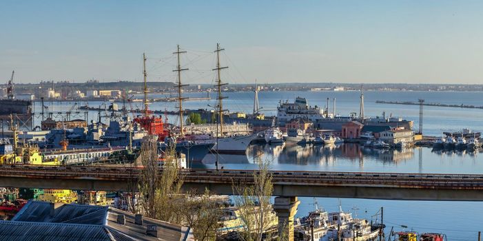 Odessa, Ukraine 04.05.2021. View of the Practical Harbor in Odessa, Ukraine, on a sunny spring morning