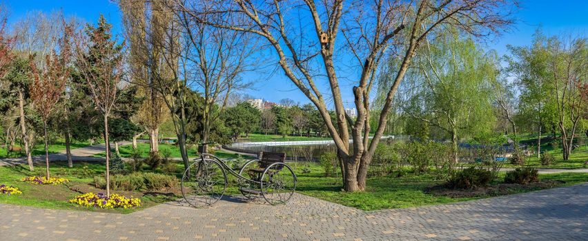 Victory public park in Odessa, Ukraine, on a sunny spring morning.