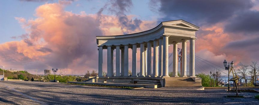 Vorontsov Colonnade in the historical center of Odessa, Ukraine, on a cloudy summer morning