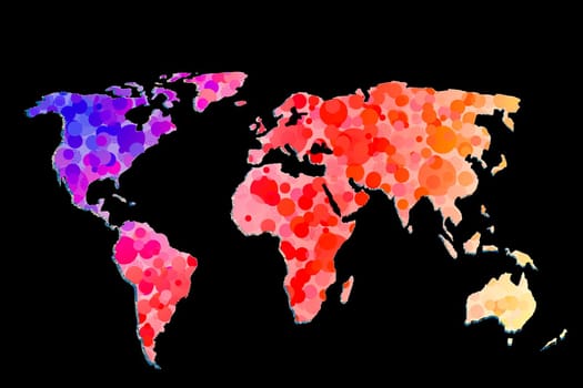 Roughly outlined world map with a colorful background patterns