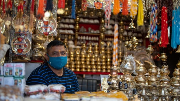 Haridwar, Uttarakhand India April 06, 2021. Policemen spreading awareness of protection from Coronavirus to stay safe from Coronavirus during Maha Kumbh 2021. Apple prores 422 High-quality 4k footage.