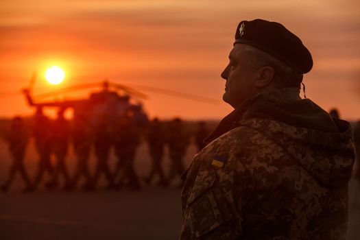 MARIUPOL, UKRAINE - Nov. 16, 2017: President of Ukraine Petro Poroshenko during the festivities on occasion of the Day of Naval Infantry