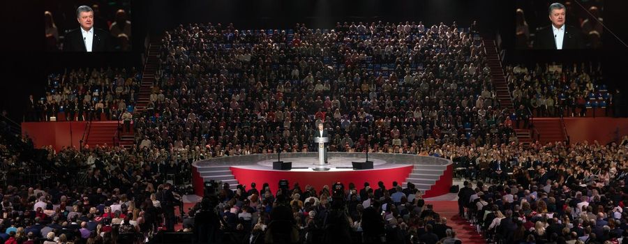 KIEV, UKRAINE - Feb. 09, 2019: President of Ukraine Petro Poroshenko during the Open Dialogue public forum in Kiev