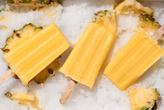 Fruit pineapple popsicle / ice cream stick focused 