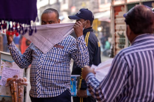 Haridwar, Uttarakhand India April 06, 2021. Policemen spreading awareness of protection from Coronavirus to stay safe from Coronavirus during Maha Kumbh 2021. Apple prores 422 High-quality 4k footage.