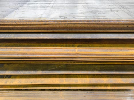 stack of rusted sheet metal - close-up with selective focus.