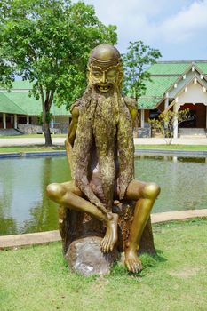 Rayong, Thailand - April 13, 2021: Nude ascetic is main character in The famous Thai poet Phra Aphai Mani at Phra Sunthonwohan park known as Sunthorn Phu park in Rayong, Thailand.