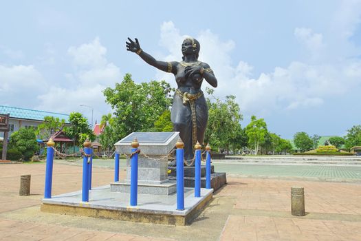 Rayong, Thailand - April 13, 2021: Statue of Nang Phisuea Samudr in Rayong province, Thailand. This is a main character in Thai poet Phra Aphai Mani was wrote by Sunthorn Phu in Thailand.