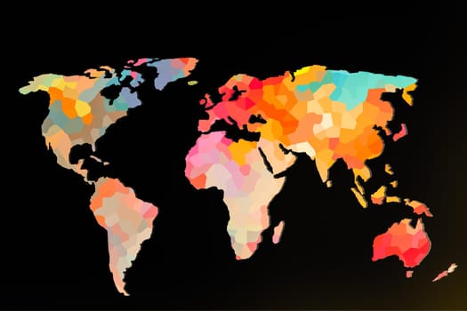 Roughly outlined world map with a colorful background patterns