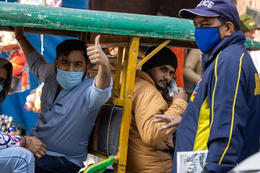 Haridwar, Uttarakhand India April 06, 2021. Policemen spreading awareness of protection from Coronavirus to stay safe from Coronavirus during Maha Kumbh 2021. Apple prores 422 High-quality 4k footage.