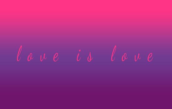 Bisexual pride flag with written words love is love. Concept of lgbt community, tolerance and equal rights for sex minorities