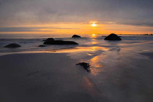 Long exposure of sunset at beach south of Stavanger, Norway