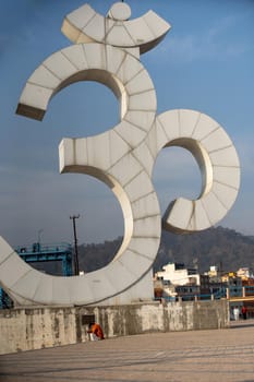 Om statue in Haridwar, Uttarakhand India. Om is a sacred sound of a spiritual symbol in Indian religions. Appleprores 422 4k Cinetone. High quality photo