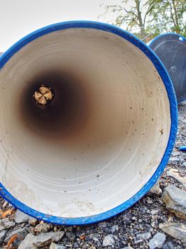 Large diameter pipe. Pipes of PVC large diameter prepared for laying on construction site