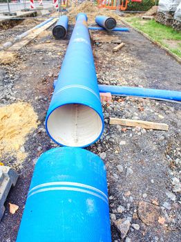 HDPE pipe ready for welding. City underground portable water system.
