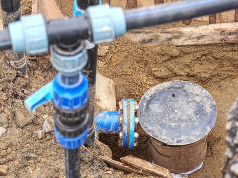 PVC Water Pipe in soil, Water System for family house. Water pipe construction.