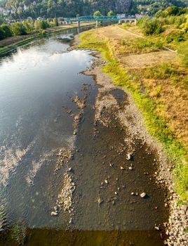 The big European river Elbe out of water due to extreme hot summer 2018. The result of human action