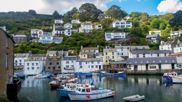 Polperro, England - June 24 2013: Polperro fishing harbour, Cornwall, England