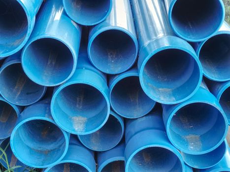 Bundle of plastic pipes ready for local water transit renewal.  Repairing process to connect drink water supply.