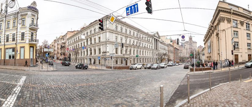 KYIV, UKRAINE - Nov 16, 2019: Old Kyiv architecture. Unique architecture at the Bogdan Khmelnitsky Street, Shevchenkivskyi district.