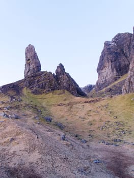 Scottish rocky landscape in Skye isle. Old man of Storr. Mystery around the landmark. 