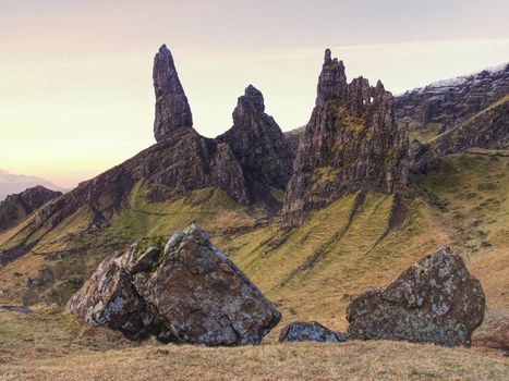 The Old Man of Storr is one of the most photographed wonders in the world. The Isle of Skye, Highlands in Scotland, United Kingdom. 