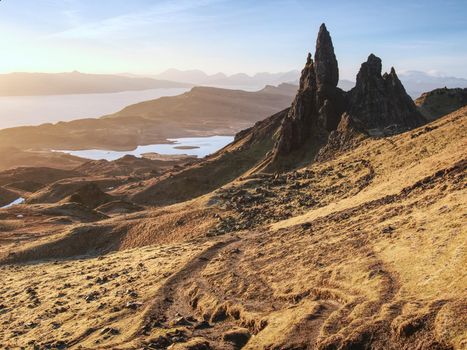 Hiking at  the Old Man of Storr. The Old Man of Storr is one of the most photographed wonders in the world.