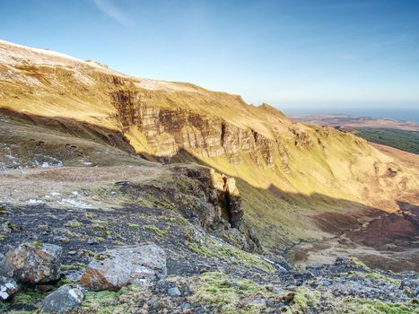 Highland Region Scotland United Kingdom , purople daybreak above sea at horizon