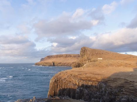 Bay and peninsula close to popular Neist Point, famous place and tourist attraction on Isle of Skye, Scotland.