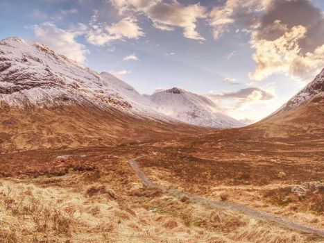 View of famous Scottish Higlands at A82 road.  Early spring mountains of Scotland