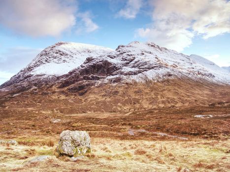 Landscape below Etive Mor alongside the river Coupall near Glencoe in the Scottish highlands