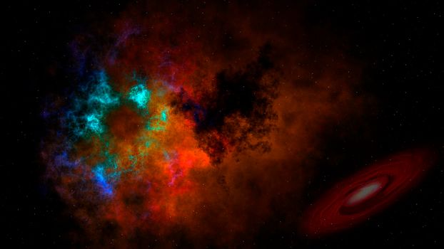 Deep outer space background with stars, a remote galaxy and nebula - 3d rendering