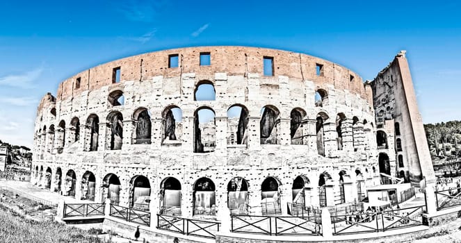The Colosseum in Rome in Italy, between drawing and reality 