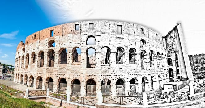 The Colosseum in Rome in Italy, between drawing and reality 