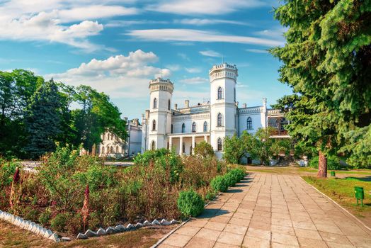 Beautiful view of Sharovsky Castle building in amazing green park