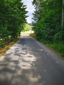 Long mountain trail in Walbrzych mountains with beautiful panorama of mountains