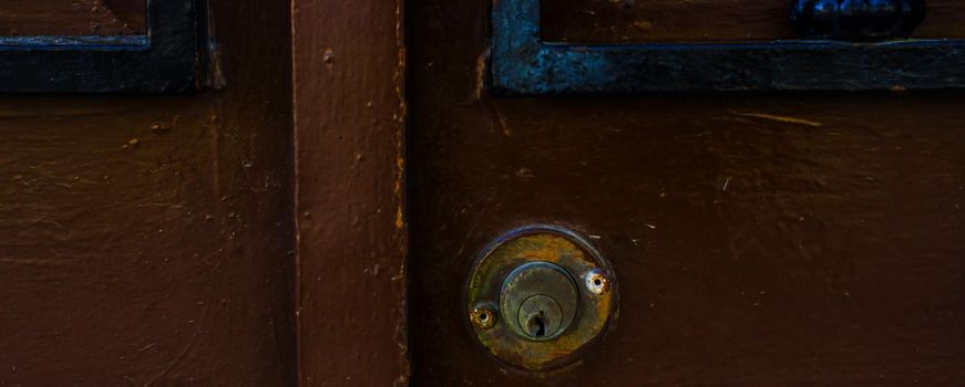 old door lock, aged metal door, home security, vintage