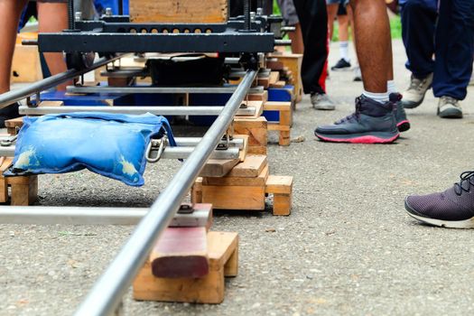 Detail of dolly track for camera equipment,Film Shoot,Behind the scene, Film crew production