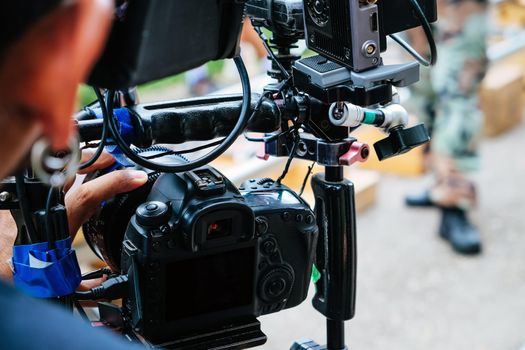 detail of Video camera , film crew production, behind the scenes background