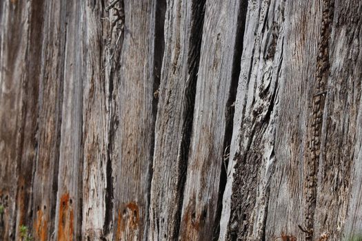 Weathered wooden railway sleeper beam retaining wall close-up abstract, South Africa