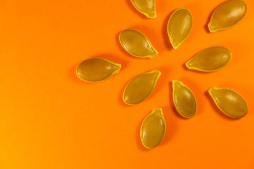 Goliath pumpkin seed layout design on vibrant orange background, South Africa